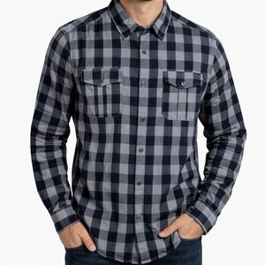 KENNETH COLE Buffalo Plaid Button Up Shirt sz M Gray Blue Cotton Casual NWT